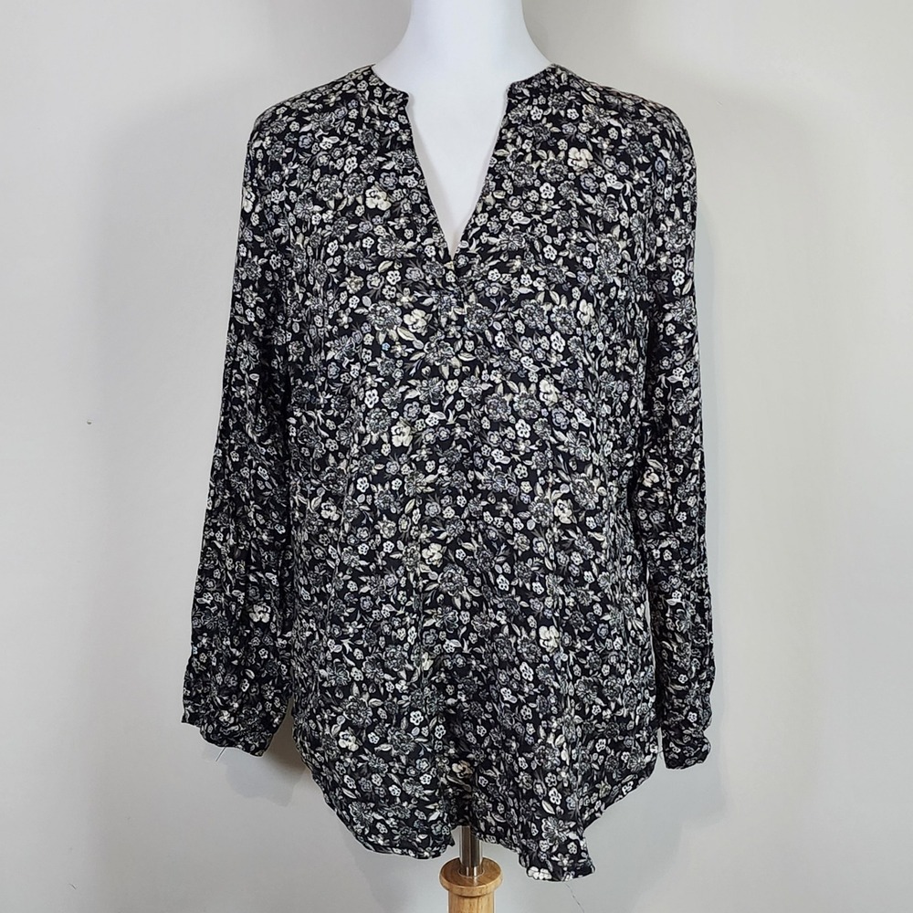 Old‎ Navy The Tunic Shirt Womens Medium Black Floral Cotton Boho Ditsy Academia